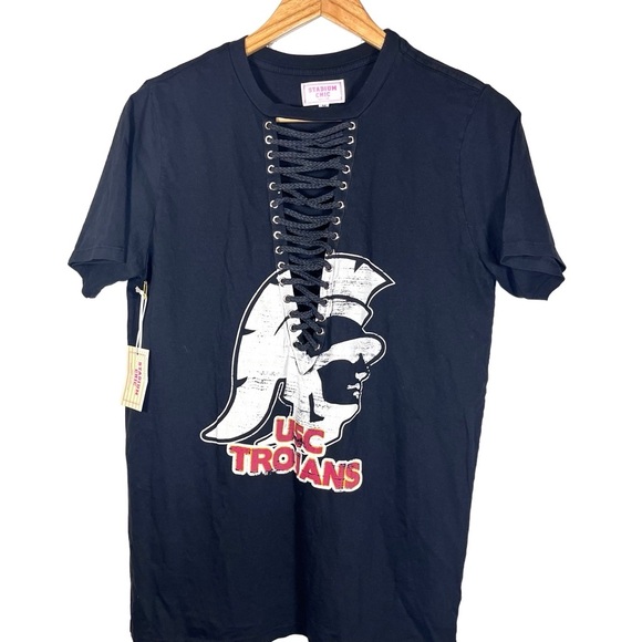 NWT Stadium Chic USC Trojans Black Lace Up V Neck T Shirt Size Medium - Picture 1 of 8